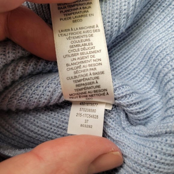 Chico's Size 1 Medium Blue Long Flare Sleeve Knit Pullover Sweater - Picture 4 of 6